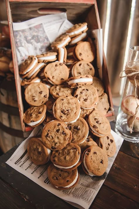 Chocolate chip cookie sandwiches at a wedding dessert table.    Barn Wedding Venue In knoxville. Cookie Table Wedding, Wedding Venues In Texas, Table For Wedding, Cookie Display, Christmas Shortbread, Wedding Food Drink, Sandwich Bar, Dessert Bar Wedding, Cookie Sandwiches