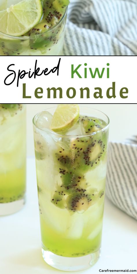 Spiked Kiwi Lemonade Kiwi Limeade, Kiwi Lemonade Recipe, Kiwi Cocktail Recipes, Kiwi Simple Syrup, Lime Mocktail Summer Drinks, Kiwi Alcoholic Drink, Light Summer Cocktails, Kiwi Cocktail Vodka, How To Make Mead