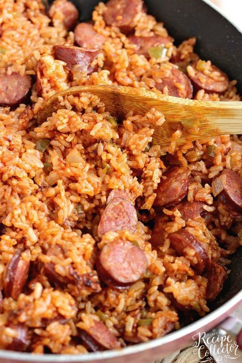 One-Pot Sausage and Red Rice - An easy creole recipe with only a few ingredients.  It's a delicious twist on Jambalaya! Easy Creole Recipes, Sausage Jambalaya Recipe, Red Rice Recipe, Easy Sausage Recipes, Jambalaya Recipe Easy, Sausage Jambalaya, Smoked Sausage Recipes, Sausage Dinner, Sausage Dishes