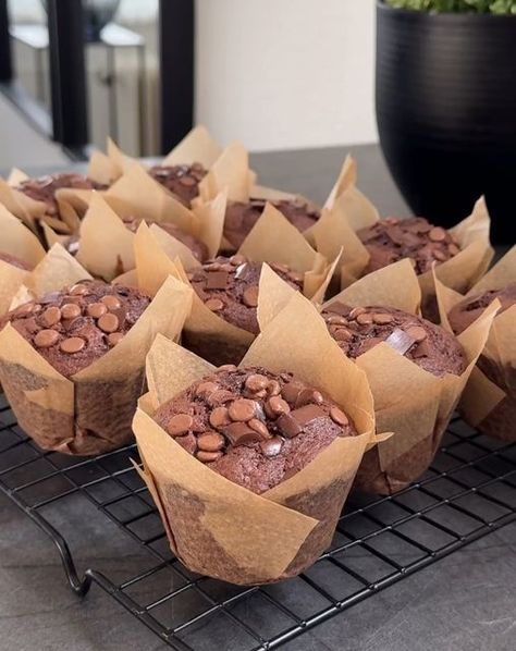 Chocolate | Desserts on Instagram: "chocolate chip muffins

🎥 by @ikosun_kitchen

Follow @chocolaeite for more🍫

Ingredients:

 3 eggs (M)
 1 cup sugar
 1 packet vanilla sugar
 2.5 cups flour
 1 cup milk
 Just under 1 cup vegetable oil
 2.5 heaping tablespoons cocoa powder
 1 packet baking powder
 100g milk/dark chocolate (I used chocolate chips in the batter and on top)

Instructions:

 Beat eggs, sugar, and vanilla sugar on high speed with a mixer until they become white and creamy.
 Add milk and vegetable oil, and mix well.
 Gradually add baking powder, cocoa powder, and flour, and mix until well combined.
 Finally, fold in the chocolate chips.
 Divide the batter into large muffin liners. This recipe makes exactly 12 large muffins.
 Sprinkle some chocolate chips on top of each muffin. Large Muffins, Vanilla Muffins, Chocolate Banana Muffins, Quirky Cooking, Muffin Liners, Ukrainian Recipes, 3 Eggs, Chocolate Chip Muffins, Camp Cooking