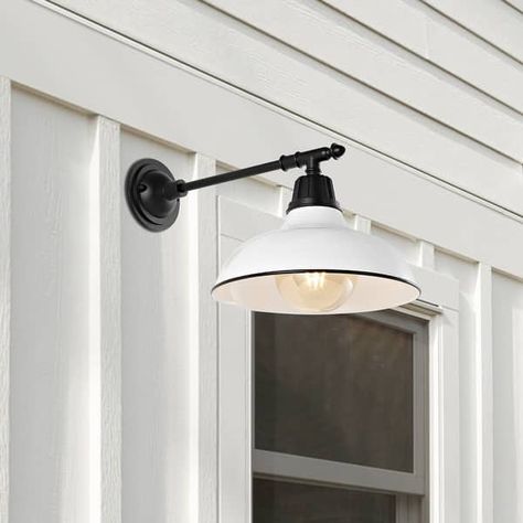 Bonner 12.25" Farmhouse Indoor/Outdoor LED Victorian Arm Sconce - On Sale - Bed Bath & Beyond - 37151665 Farmhouse Industrial, Metal Wall Light, Black Outdoor Wall Lights, Classic Farmhouse, Flat Paint, Led Outdoor Wall Lights, Hospitality Projects, Outdoor Light Fixtures, Outdoor Light