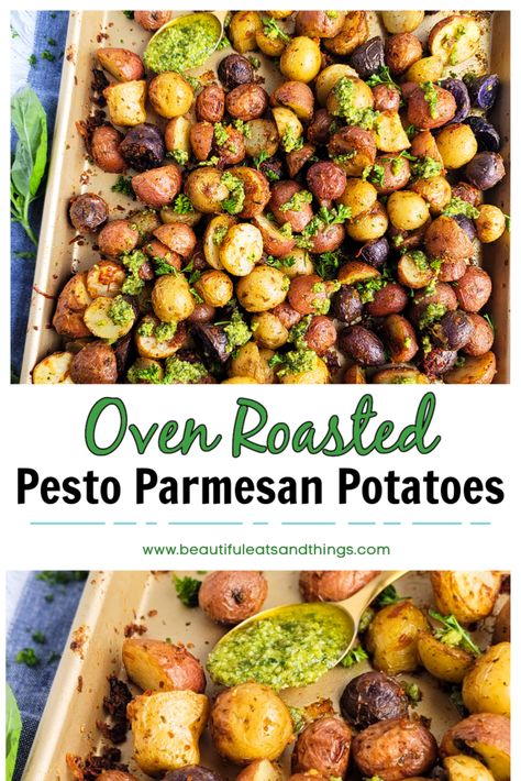 Oven Roasted Pesto Parmesan Potatoes Parmesan Roasted Red Potatoes Oven, Roasted Pesto Potatoes, Oven Roasted Parmesan Potatoes All Recipes, Roasted Potatoes With Parmesan Cheese, Pesto Potatoes Roasted, Parmesan Pesto Roasted Potatoes, Crispy Herb Roasted Parmesan Potatoes, Pesto Potatoes, Parmesan Potatoes