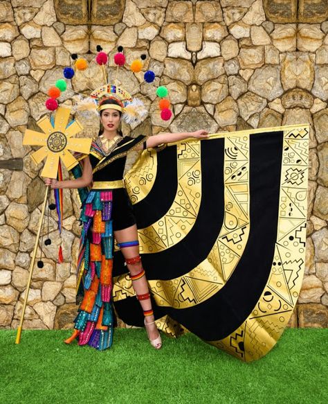 Ecuador's Leyla Espinoza to wear 'SUMAQ' national costume at the 69th Miss Universe pageant Usa National Costume, Miss Universe National Costume, Miss Colombia, Pageant Costumes, Carnaval Costume, Caribbean Carnival, Recycled Dress, Fashion Drawing Sketches, Dress Card