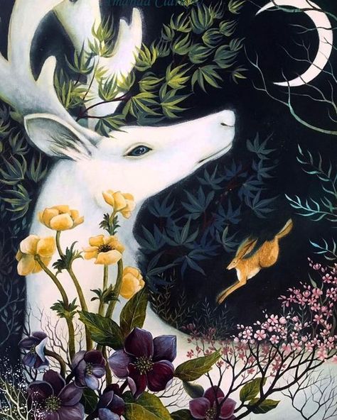 Mostly, but not limited to, nature-themed art and illustration. Header image by Jahna Vashti. Amanda Clark, Painting Moon, Galleria D'arte, Fairy Tale Illustration, Clark Art, Deer Art, A Deer, Moon Glow, Arte Fantasy