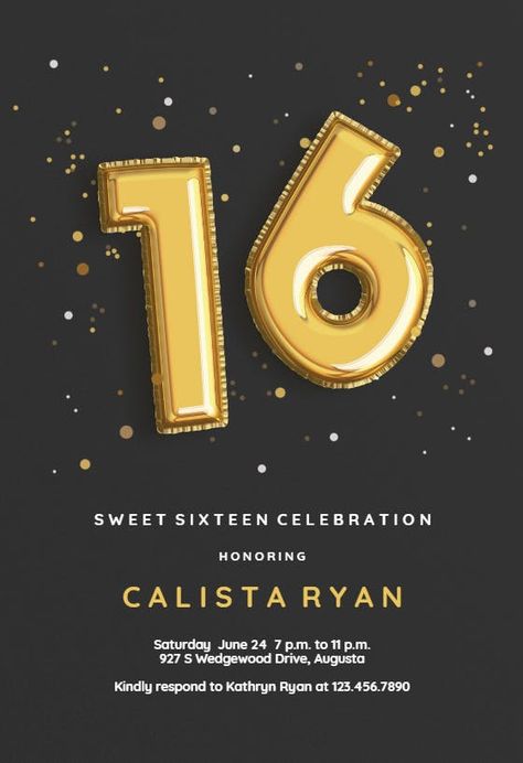 Sweet 16 Party Invitations, Balloon Invitation, 16th Birthday Invitations, Sweet Sixteen Parties, Sweet 16 Invitations, Sweet 16 Parties, Sweet 16 Birthday, Printable Diy, Diy Template