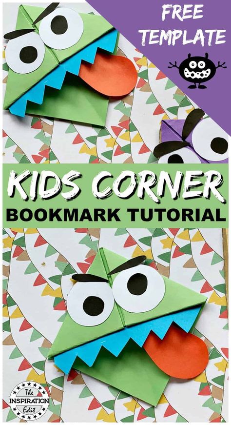 Oragami Bookmark, Origami Corner Bookmarks, Bookmarks Tutorial, Origami Bookmark Corner, Make A Monster, Monster Bookmark, Bookmark Tutorial, Halloween Origami, Origami Step By Step