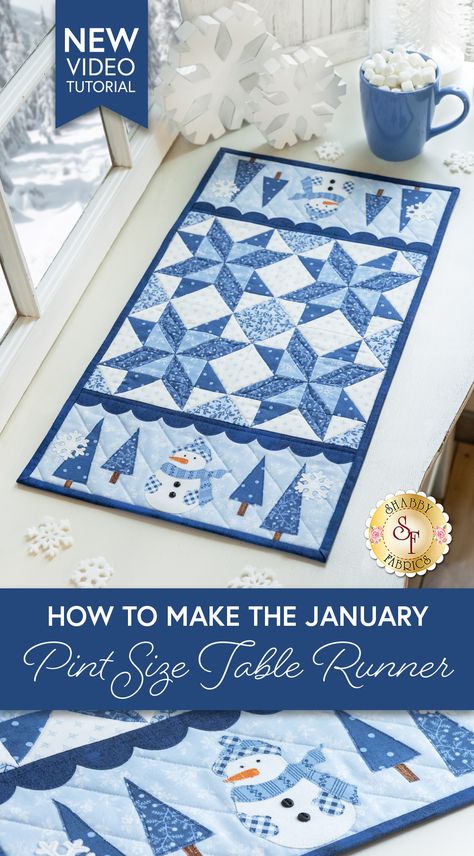 Snowman Quilted Table Runners Patterns Free, Snowflake Table Runner Quilted, January Table Runner Free Pattern, Winter Table Runners Patterns Free, Bed Runners Ideas Free Pattern, Bed Runners Ideas, Snowman Table Runner, Snowflake Table Runner, Pinwheel Blocks