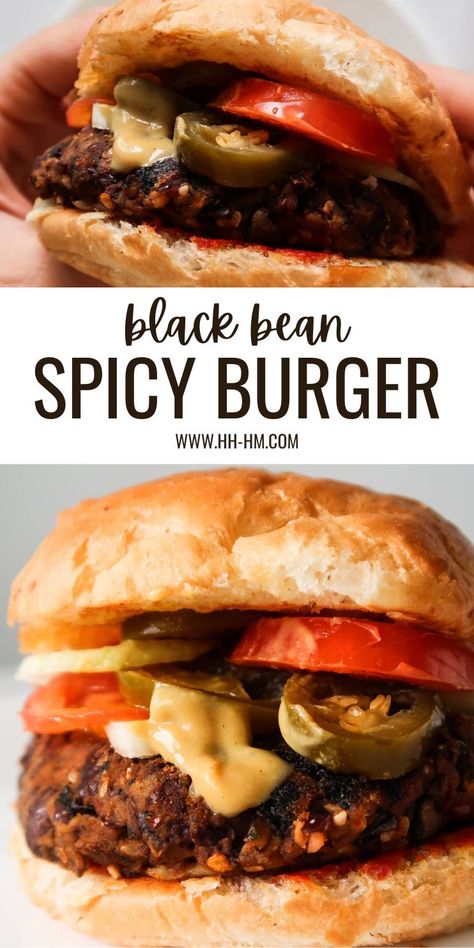 Spicy Black Bean Burger, Vegan Black Bean Burgers, Vegan Bean Burger, Bean Burger Recipe, Vegetarian Burgers, Black Bean Patties, Vegan Black Bean Burger, Black Bean Burger Recipe, Mcdougall Recipes