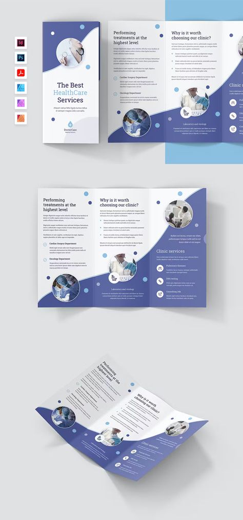 Doctor Care Brochure Tri-Fold Template PSD, INDD Hospital Brochure Design, Medical Leaflet Design, Medical Brochure Design Layout, Health Brochure Design, Brochure Aesthetic, Medical Brochure Design, Clinic Brochure, Health Brochure, Pamplet Design