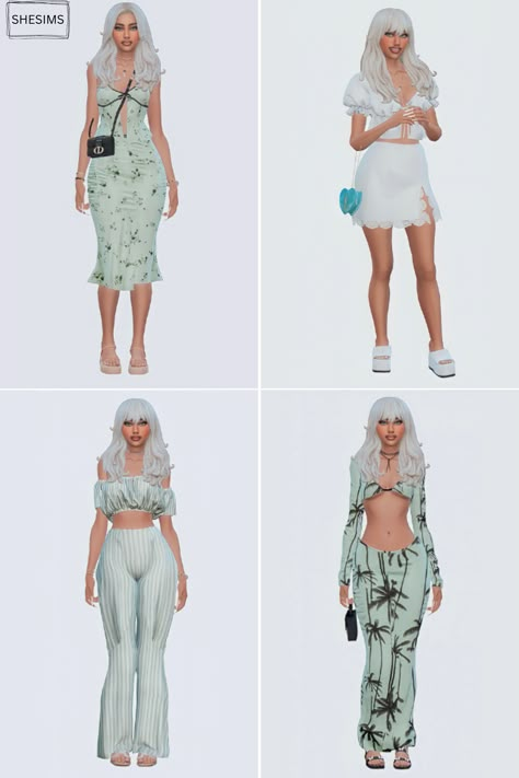 Sims 4 Soft Green Lookbook Sims 4 Maxis Match Cc Creators, Boho Cc Sims 4 Clothes, Sims 4 Lookbooks Cc Alpha, Sims 4 Vacation Cc, Sims 4 Model Cc, The Sims 4 Look Book, Cc Sims 4 Top, Sims 4 Lookbooks Cc, Green Lookbook