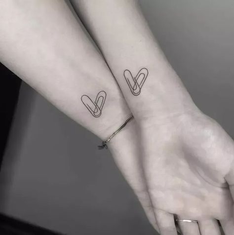 631B3Fe428E93 Best Friend Tattoos Matching Coworker Tattoos, Tattoo Ideas Female For Sisters, Small Bestie Tattoos Best Friends, Matching Teacher Tattoos, Work Bestie Tattoo, Twin Tattoos For Best Friends, Paperclip Heart Tattoo, Best Friend Tatooes, Puzzle Piece Tattoo Best Friend