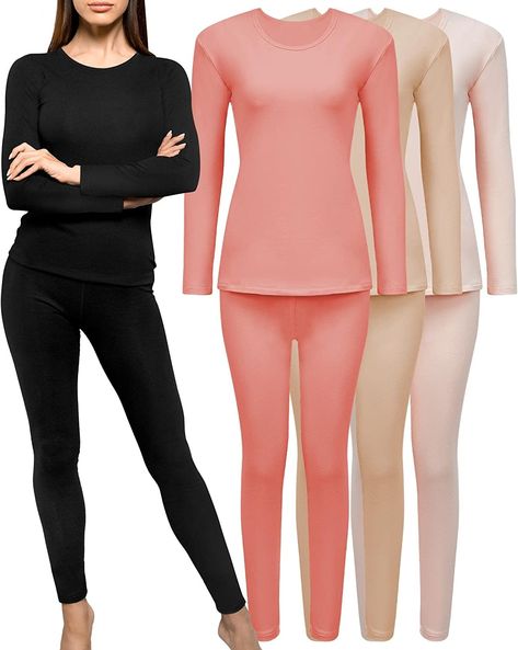 4 Pieces Fleece Lined Thermal Underwear Set for Women Long Johns Base Layer Winter Cold Weather Soft Warm Top Bottom Long Johns Women, Base Layer Women, Beachy Outfits, City Outfits, Yoga Fashion, Athletic Fashion, Nyc Fashion, Outfits With Hats, Fashion Photoshoot