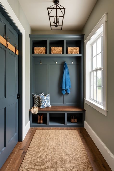 13 Mudroom Entryway Designs To Inspire Your Renovation – HomelyTip Small Mudroom Cubbies, Interior Design Mudroom, Small Mud Bench Ideas, Back Entry Mudroom, Mudroom Wall Color, Pine Mudroom, Modern Mud Room Ideas, Modern Mudroom Entryway, Mudroom Blue