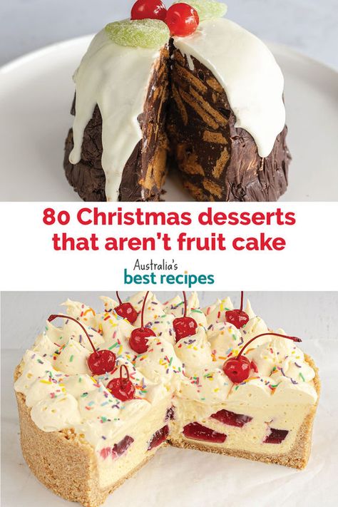 Xmas Pudding Ideas, Christmas Pudding Cheesecake, Alternative Christmas Cake, Boxing Day Dinner Ideas, Best Xmas Desserts, Christmas Cake Bites, Xmas Desert Ideas, Christmas Cheesecake Desserts, Christmas Icebox Cake