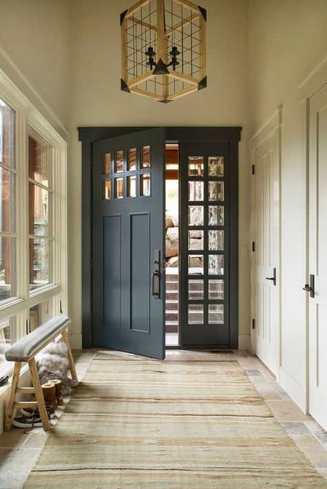 Exterior Doors | a navy front door is always a good idea, classy, stylish, welcoming | Bayer Built Woodworks, Inc. Front Door Paint Colors, Door Paint Colors, Painted Front Doors, Front Door Colors, Lodge Style, Door Color, Beautiful Doors, Interior Door, Benjamin Moore