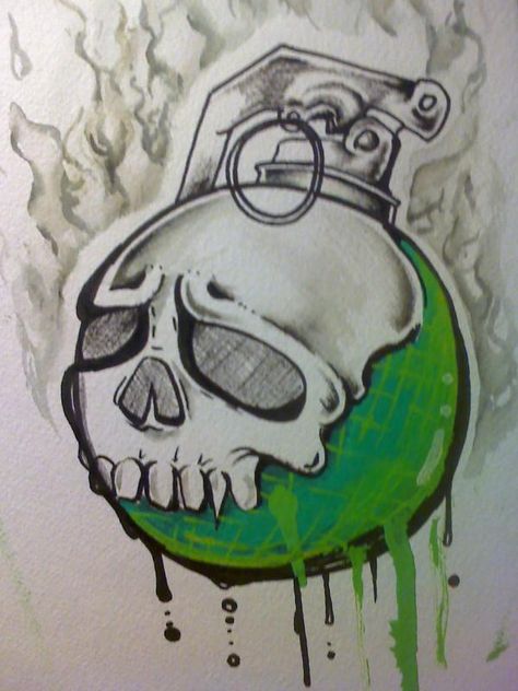 Greenade by ShadowGRO on DeviantArt Sketching Painting, Sketchbook Watercolor, Graffiti Tattoo, Skulls Drawing, Graffiti Alphabet, Graffiti Style Art, Drawing Sketchbook, Graffiti Characters, Tattoo Art Drawings