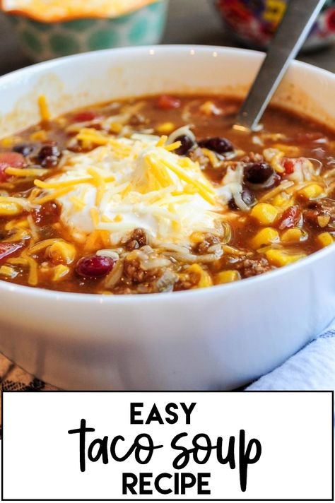 Easy Taco Soup Recipe, Soup Recipe Easy, Taco Soup Recipe Easy, Easy Taco Soup, Taco Soup Crock Pot, Ground Beef Recipe, Crock Pot Tacos, Taco Soup Recipe, Soup Easy