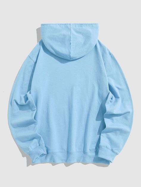 Sky Blue Hoodie, Planet Graphic, Hoodies Style, Drop Shoulder Hoodie, Letter Decoration, Streetwear Hoodie, Comfortable Clothes, Letter Print Hoodie, Plus Swimwear