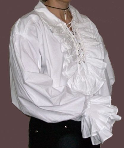 NEW-Gothic-18th-Century-White-Cotton-Frilly-Ruffled-Shirt-S Victorian Guy Outfit, Victorian Blouse Men, Victorian Shirt Mens, Vampire Costume Aesthetic Men, Victorian Man Outfit, Gaston Costume, Ruffle Shirt Men, White Shirt Dress Outfit, Victorian Mens Fashion