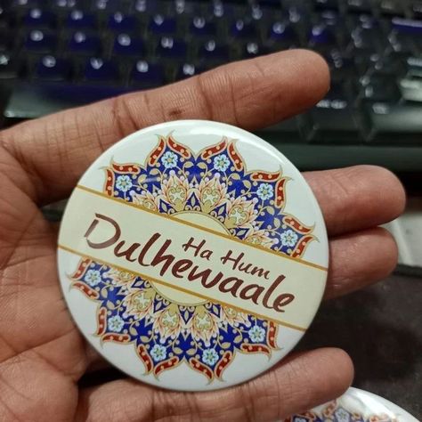 Customized wedding badges✨ What'sapp 9679727880 to place your orders! #wedding #weddingbadge #customizedbadge #badges #brooches Diy Gifts Paper, Wedding Badges, Gifts Paper, Wedding Brooches, Bridal Gift Wrapping Ideas, Mehndi Decor, Cute Diy Room Decor, Wedding Crafts Diy, Gift Inspo