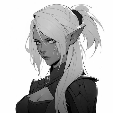 Drow Elf Female Character Design, Female Drow Art, Half Drow Female, Dark Elf Anime, Drow Female Art, Dark Elf Character Design, Drow Character Design, Dnd Drow Female, Drow Character Art