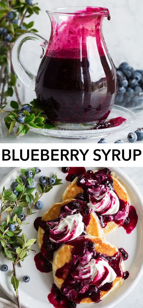 Blueberry Pancake Syrup, Fruit Syrup Recipe, Blueberry Syrup Recipe, Pancake Syrup Recipe, Blueberries Fruit, Homemade Blueberry Syrup, Fruit Syrup, Fruit Pancakes, Pancake Toppings