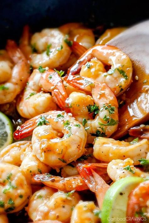 Asian Sweet Chili Shrimp (grill or stovetop) - 10 minute prep, 5 minutes to cook! with the most incredible tangy sweet heat sauce! Asian Sweet Chili Sauce, Sweet Chili Shrimp Recipe, Chili Shrimp Recipe, Shrimp Butter, Sweet Chili Shrimp, Chili Shrimp, Carlsbad Cravings, Bbq Shrimp, Stove Top Recipes