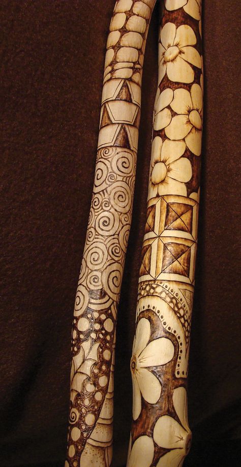 Make hiking more fun with your own personalized walking stick. Order Pyrography Spring 2016 at http://woodcarvingillustrated.com/blog/the-spring-2016-pyrography-special-issue-is-available-now/ to learn more. Handmade Walking Sticks, Hand Carved Walking Sticks, Canes And Walking Sticks, Wooden Walking Sticks, Stick Art, Walking Sticks And Canes, Hiking Sticks, Wood Burning Crafts, Wood Burning Patterns