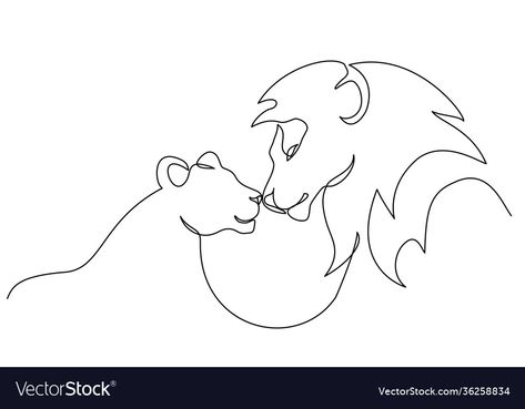 Lion Couple Drawing, Lion With Lioness, Lion Couple, Illustration Line Art, Lion Family, Minimal Drawings, Lion And Lioness, Line Vector, Drawing Vector