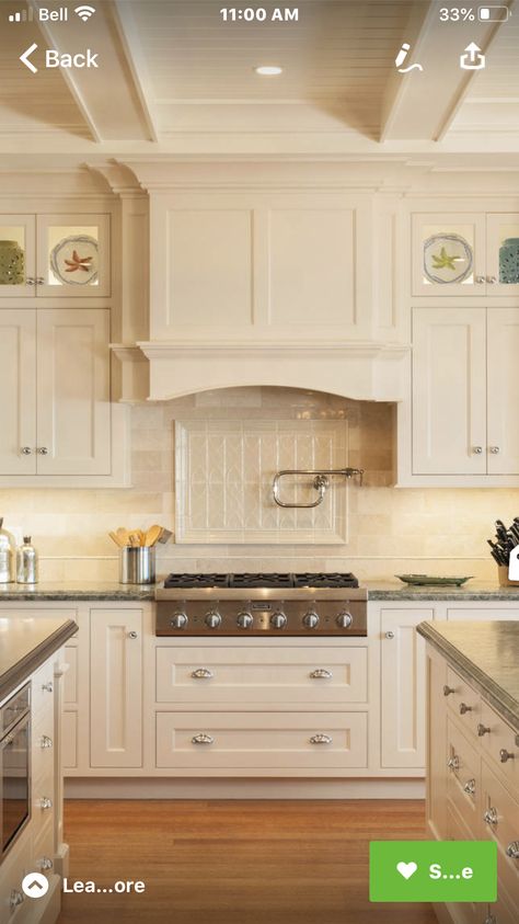 Kitchen Hood Farmhouse, Kitchen Range Hood Ideas Wood, Kitchen With 48 Inch Range, Feet On Kitchen Cabinets, Arched Range Hood, Built In Hood Vent, Kitchen Vent Hood Ideas, Beadboard Kitchen Backsplash, Vent Hood Ideas