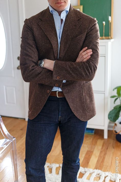 How to Up Your Style Game Without Looking Like an Old Man – Menswear Musings Mens Brown Sport Coat Outfit, Brown Blazer Men Outfits, Brown Tweed Jacket Outfit Men, Men’s Sport Coat, Brown Wool Blazer Outfit, Chocolate Brown Blazer Outfit, Brown Sports Coat Men, Men’s Blazer Outfits, Brown Sport Coat Outfits