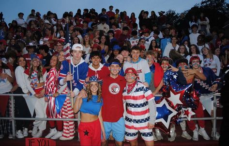 football student section usa theme Usa Fb Theme, Usa Night Football Game, Basketball Student Section Themes, Usa Student Section Theme, Student Section Themes High School, Usa Fnl Theme, Football Game Theme Ideas, Usa Party Outfit, Usa Themed Football Game