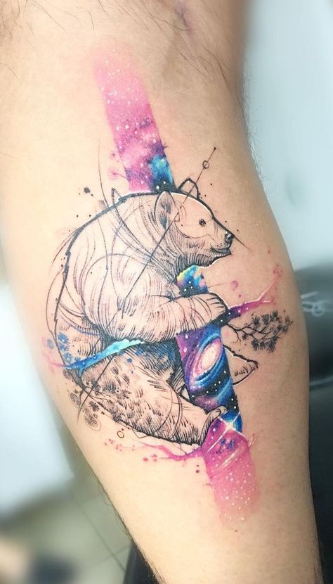 Bear Tree Tattoo, Baby Bear Tattoo, Polar Bear Tattoo, Small Forearm Tattoos, Wild Tattoo, Triangle Tattoos, Bear Tattoos, Watercolor Tattoos, Tattoo For Son