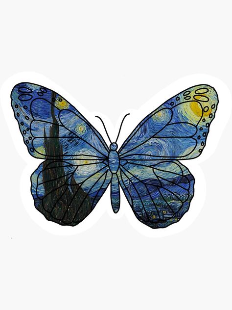 "Starry Night Butterfly" Sticker for Sale by BogieStudios | Redbubble Night Stickers, Night Butterfly, Journal Photos, K Pop Journal, Instagram Bio, Starry Night, Etsy Shop, Collage, Pins