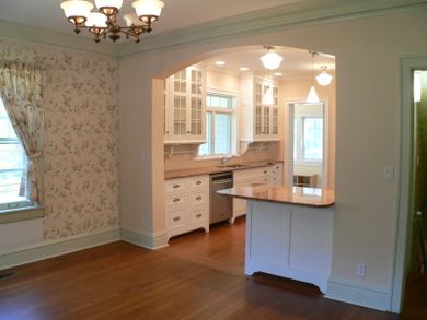 archways | Archway between remodeled kitchen and dining room Archway Kitchen, Kitchen Archway, 1930 Kitchen, Arch Kitchen, Kitchen Hacks Diy, Kitchen Stairs, Small House Layout, Vintage Kitchens, Galley Kitchens