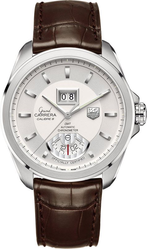 TAG Heuer Watch Grand Carrera GMT Grande Date Calibre 8 #bezel-fixed #bracelet-strap-alligator #brand-tag-heuer #buckle-type-push-button #case-material-steel #case-width-42-5mm #cosc-yes #date-yes #delivery-timescale-call-us #dial-colour-silver #gender-mens #gmt-yes #luxury #movement-automatic #official-stockist-for-tag-heuer-watches #packaging-tag-heuer-watch-packaging #sku-tag-142 #subcat-grand-carrera #supplier-model-no-wav5112-fc6231 #warranty-tag-heuer-official-2-year-guarantee #water-resis Tag Heuer Grand Carrera, Heuer Carrera, Tag Heuer Watch, Fine Watches, Mens Luxury, Men's Watches, Luxury Watches For Men, Tag Heuer, Beautiful Watches