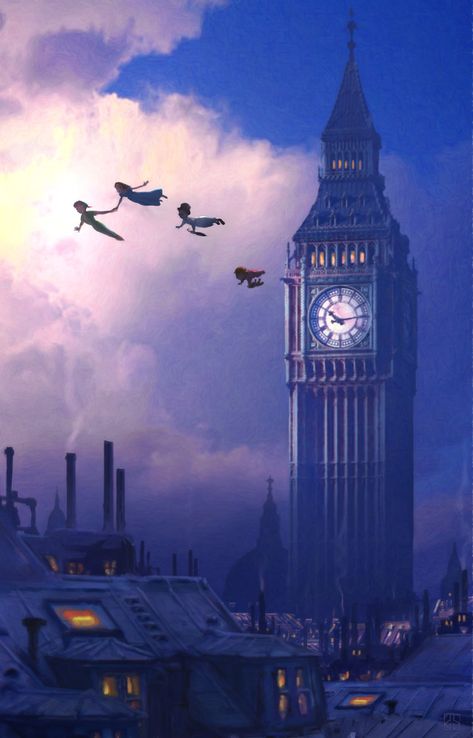 Stephan Martiniere, Peter Pan Disney, Images Disney, Wallpaper Disney, Disney Background, Big Ben London, Princess Wallpaper, Disney Collage, Disney Wall