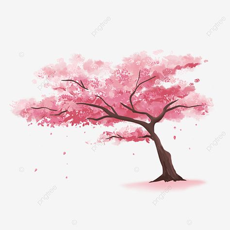 Sakura Tree Reference, Cherry Blossom Tree Reference, Drawing Cherry Blossom Tree, Cherry Blossom Drawing Pencil, Cartoon Cherry Blossom Tree, Cherry Blossom Tree Watercolor Painting, Cheery Blossoms Drawing Simple, Sakura Tree Watercolor, Sakura Tree Drawing Easy