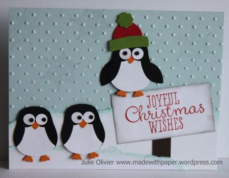 Owl punch penguins Animal Christmas Cards Handmade, Cricket Cards, Owl Punch Cards, Punch Art Cards, Punch Ideas, Owl Punch, Owl Card, Christmas Sentiments, Homemade Christmas Cards