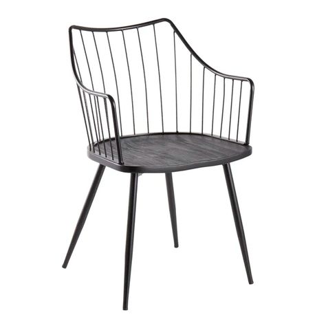 Everly Quinn Lipman Windsor Back Arm Chair | Wayfair.ca Walnut Dining Chair, Metal Armchair, Farmhouse Chairs, Farmhouse Dining Chairs, Mid Century Dining Chairs, Black Chair, Whitewash Wood, Farmhouse Dining, Dining Arm Chair