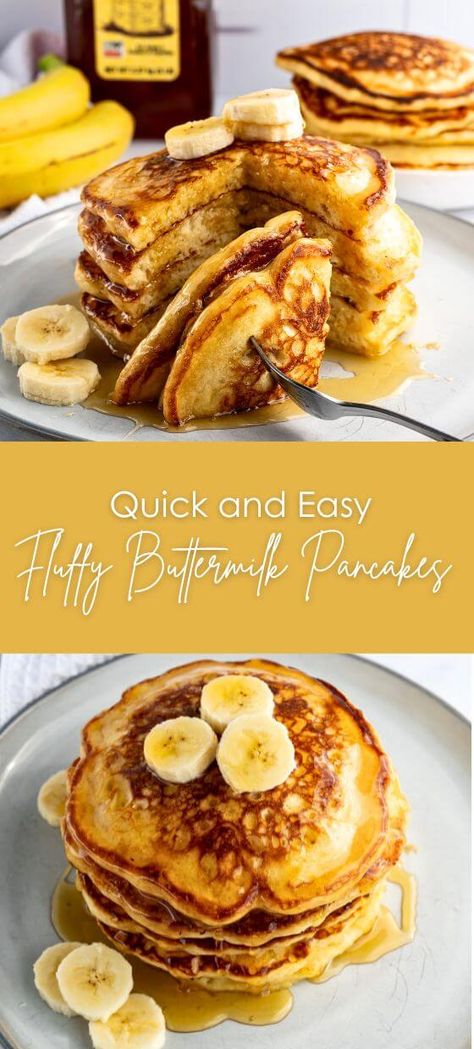 Quick and Easy Fluffy Buttermilk Pancakes Breakfast Starters, Buttermilk Pancakes From Scratch, Buttermilk Pancake Recipe, Fluffy Buttermilk Pancakes, Crockpot Christmas, French Toast Pancakes, Breakfast Cakes, Homemade Pancake Mix, Buttermilk Pancake