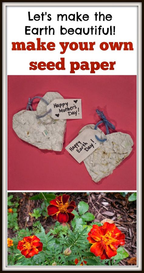 Seed paper to make with your students or children. A great Earth Day project! Also makes a lovely Mother's Day gift. Recycled Diy, Earth Beautiful, Earth Week, Earth Day Projects, Earth Day Crafts, Cadeau Parents, Earth Day Activities, Arbour Day, Mothers Day Crafts For Kids