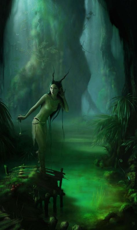 a swamp elf, perhaps Illustration Fantasy, My Fantasy World, Fairies Elves, Mythological Creatures, Mystical Creatures, 2d Art, Magical Creatures, Fantasy World, Mythical Creatures