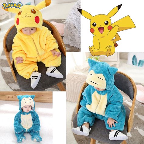 Baby Pikachu Costume, Pokemon Baby Clothes, Pikachu Pajamas, Pokemon Kigurumi, Pokemon Halloween Costume, Pikachu Costume, Cosplay Kids, Baby Pokemon, Pokemon Snorlax