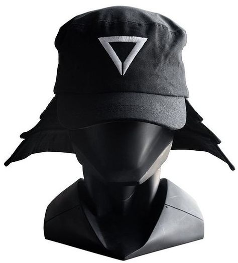 Samurai-01A by Fabric of the Universe Cyberpunk Look, Samurai Hat, Fabric Of The Universe, Samurai Helmet, Black Bucket Hat, Black Men Street Fashion, Men Street Fashion, Black Bucket, Triangle Logo