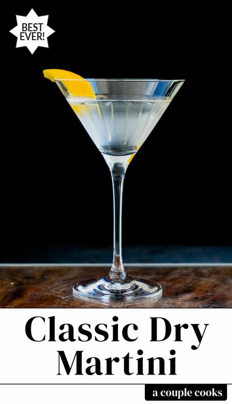 Here's how to make a classic dry martini: that crystal clear cocktail that oozes sophistication! Gin and vermouth are all you need for this iconic drink. #martini #drymartini #ginmartini #cocktail #cocktailrecipe #entertaining #party Dry Martini Recipe, Best Martini Recipes, Cocktails Made With Vodka, Gin Recipe, Japanese Cocktails, Cocktail Tools, Perfect Martini, A Couple Cooks, Lemon Drop Martini