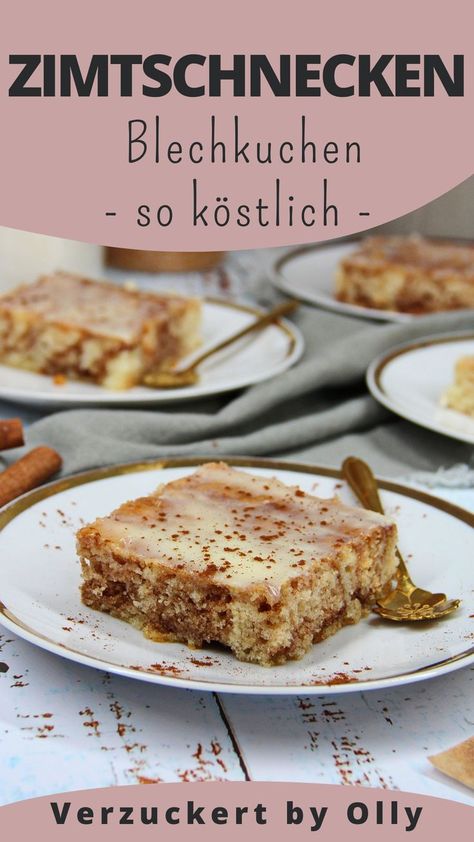 Dieser Zimtschnecken-Kuchen ohne Hefe ist wohl eher eine riesige Zimtschnecke. Damit es schnell und einfach geht, besteht der Kuchen aus einem Rührteig und nicht aus einem Hefeteig wie Zimtschnecken in ihrer bekannten Form. Denn dieser ist eben doch etwas zeitaufwändig herzustellen. Dieser Blechkuchen ist wirklich sehr sehr locker und fluffig, saftig und ist ideal fürs Büro oder Kuchenbuffet. Vegan Bakery, Gateaux Cake, Sweet Bakery, Yummy Salad Recipes, Sweets Desserts, Sweet Snacks, No Bake Cake, Cake Desserts, Cooking And Baking