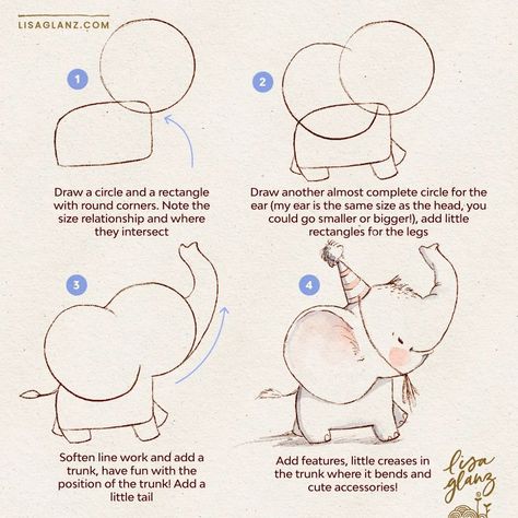 How to draw a cute elephant! 🐘 Have fun with adding cute accessories, I was torn between a party hat and a giant bow! . Brushes used: AquaReal 2 Shadow brushes and Lisa’s Pencil / Canvas: Let’s Draw. #howtodraw #learntodraw #easydrawingtutorial #howtodrawcute #howtodrawanimals #howtodrawelephants How To Draw Elephant, Cute Pencil Drawings, Cute Elephant Drawings, Doodle Elephant, Kid Drawing, Giant Bow, Elephant Illustration, Animal Illustration Art, Elephant Drawing