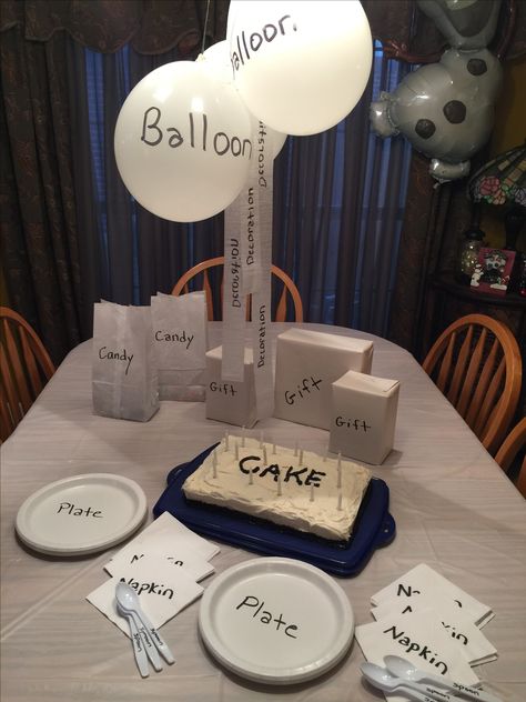 My daughter said she didn't want a themed birthday, she said she just wanted a "generic" birthday.  Nailed it!! Weird Birthday Party Themes, Meme Party Theme Decoration, Meme Birthday Party Theme, Funny Birthday Themes, Generic Birthday Party, The Office Birthday Party, Office Birthday Decorations, 26th Birthday Party, Party Planning Food