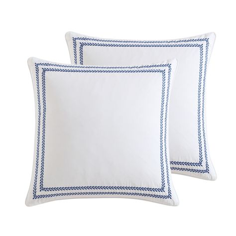 Laura Ashley Stitched Vine Cotton Blue 2 Piece Euro Sham Set - Bed Bath & Beyond - 37507985 Gender Neutral Bedding, Laura Ashley Bedding, Vine Border, Neutral Bedding, Vine Leaves, Blue Throws, Bedding Basics, Porcelain Blue, Euro Sham